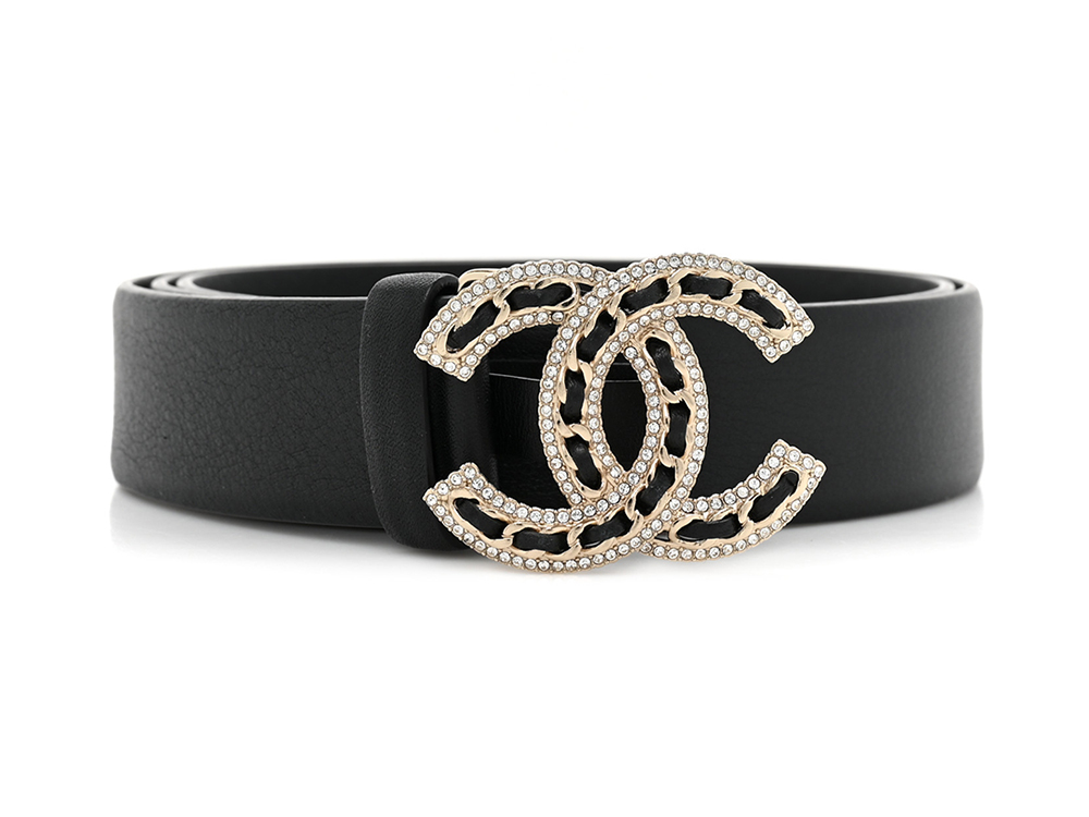 Chanel Lambskin Crystal CC Chain Logo Belt