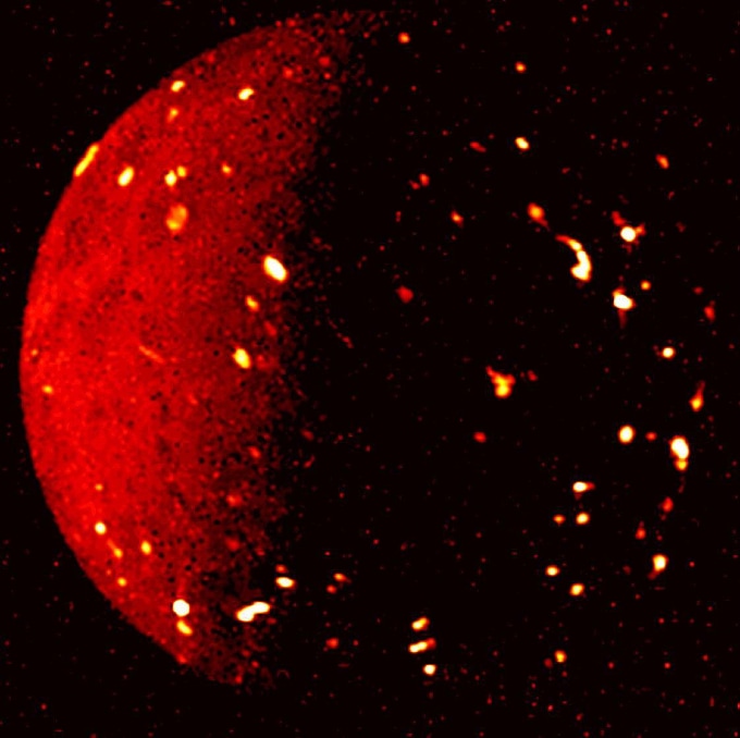 An infrared image of Io, a moon of Jupiter